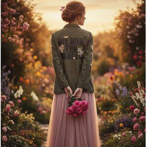 🌸 Rue21 Military Jacket Embroidered Khaki M Utility 🪖